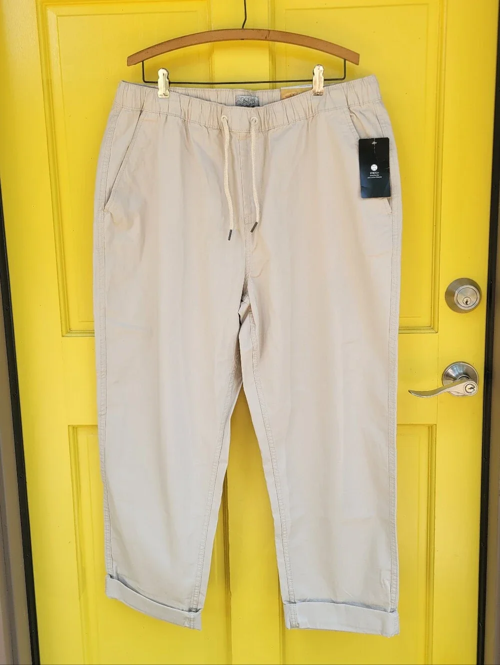 Ocean Coast Draw String Elastic Waist Cuffed Athleisure Nautical Large Pant